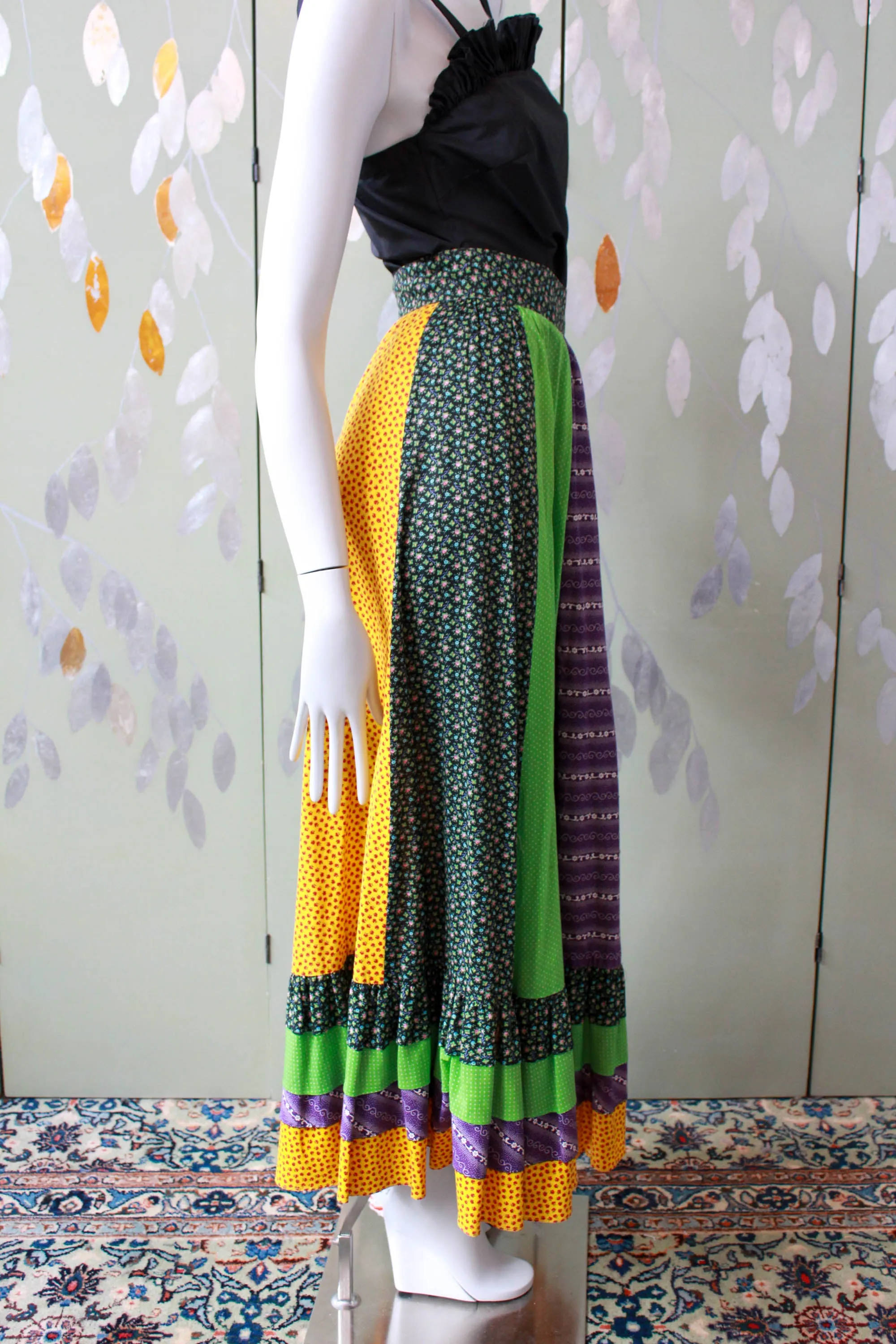 1970s Patchwork Maxi Skirt, Waist 24"