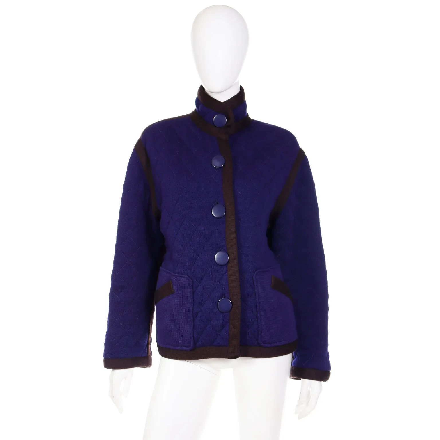 1980s Yves Saint Laurent Reversible Blue & Plum Purple Wool Quilted Jacket