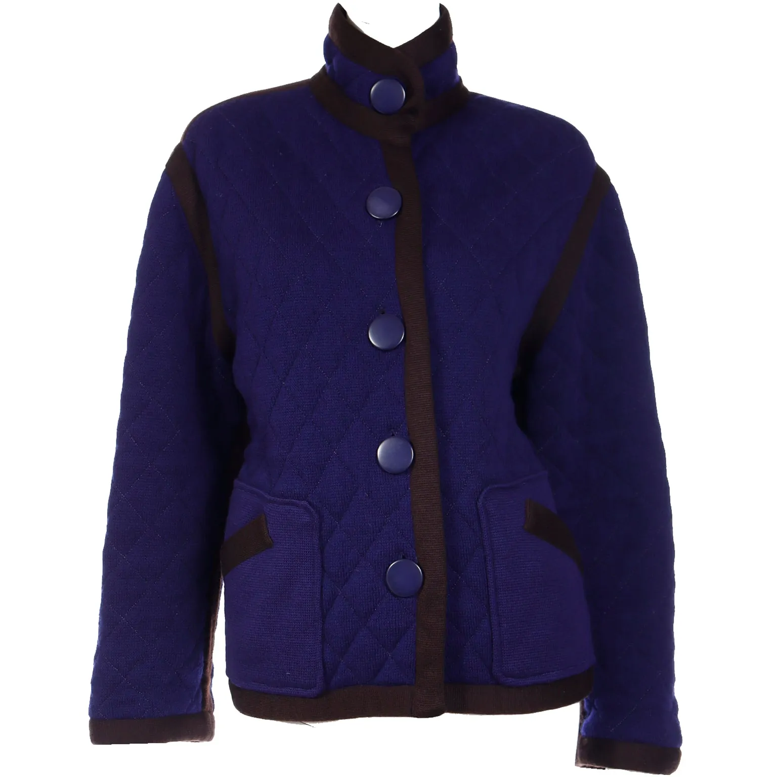 1980s Yves Saint Laurent Reversible Blue & Plum Purple Wool Quilted Jacket