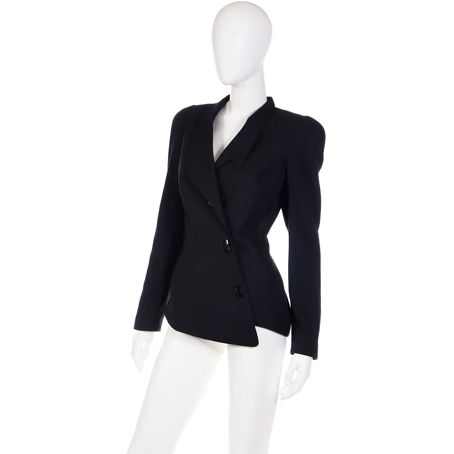 1990s Deadstock Thierry Mugler Activ Asymmetrical Black Blazer Jacket