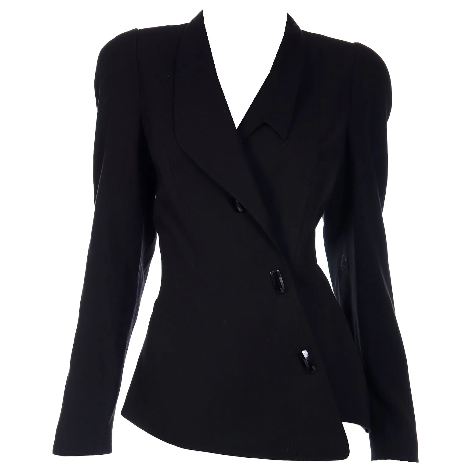 1990s Deadstock Thierry Mugler Activ Asymmetrical Black Blazer Jacket