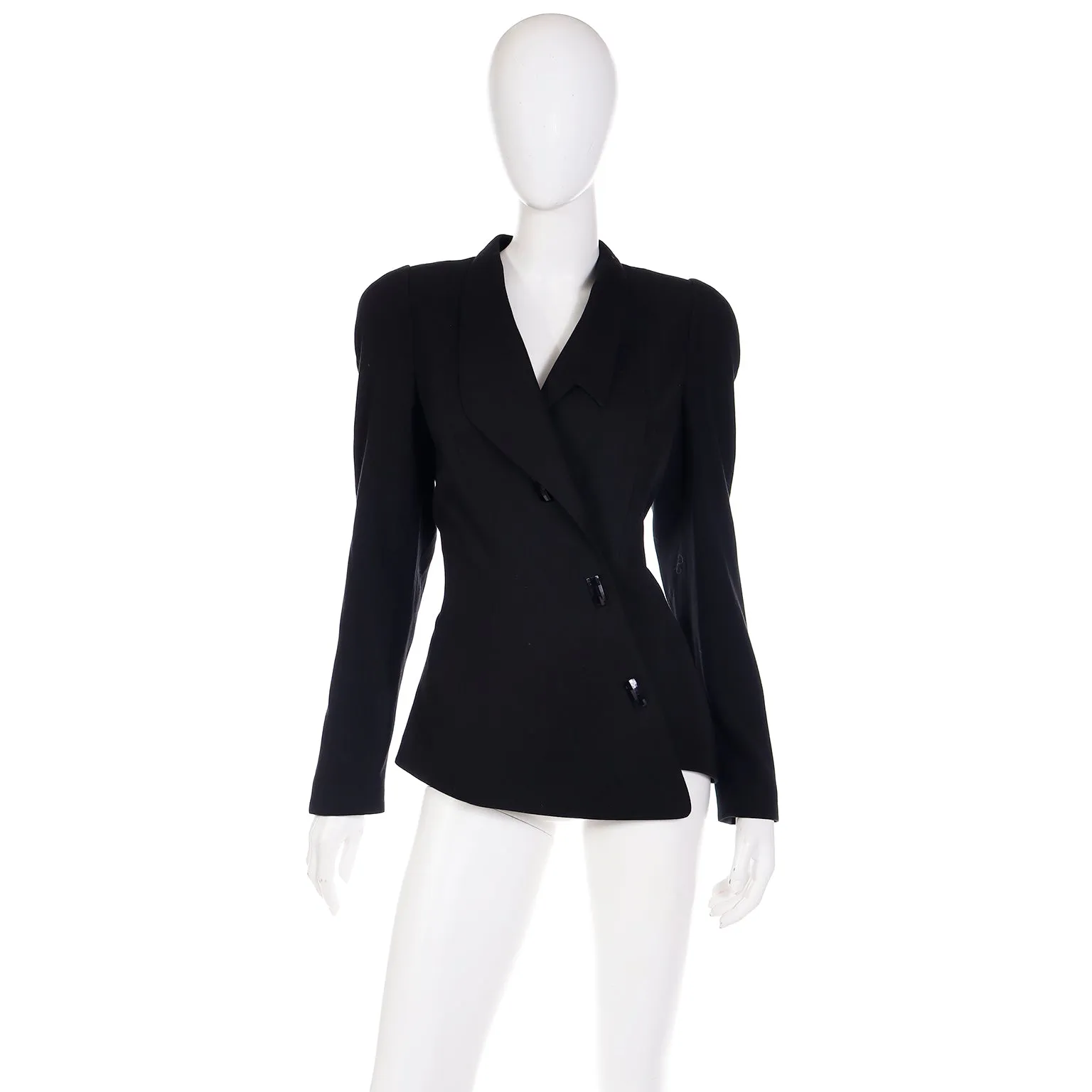 1990s Deadstock Thierry Mugler Activ Asymmetrical Black Blazer Jacket