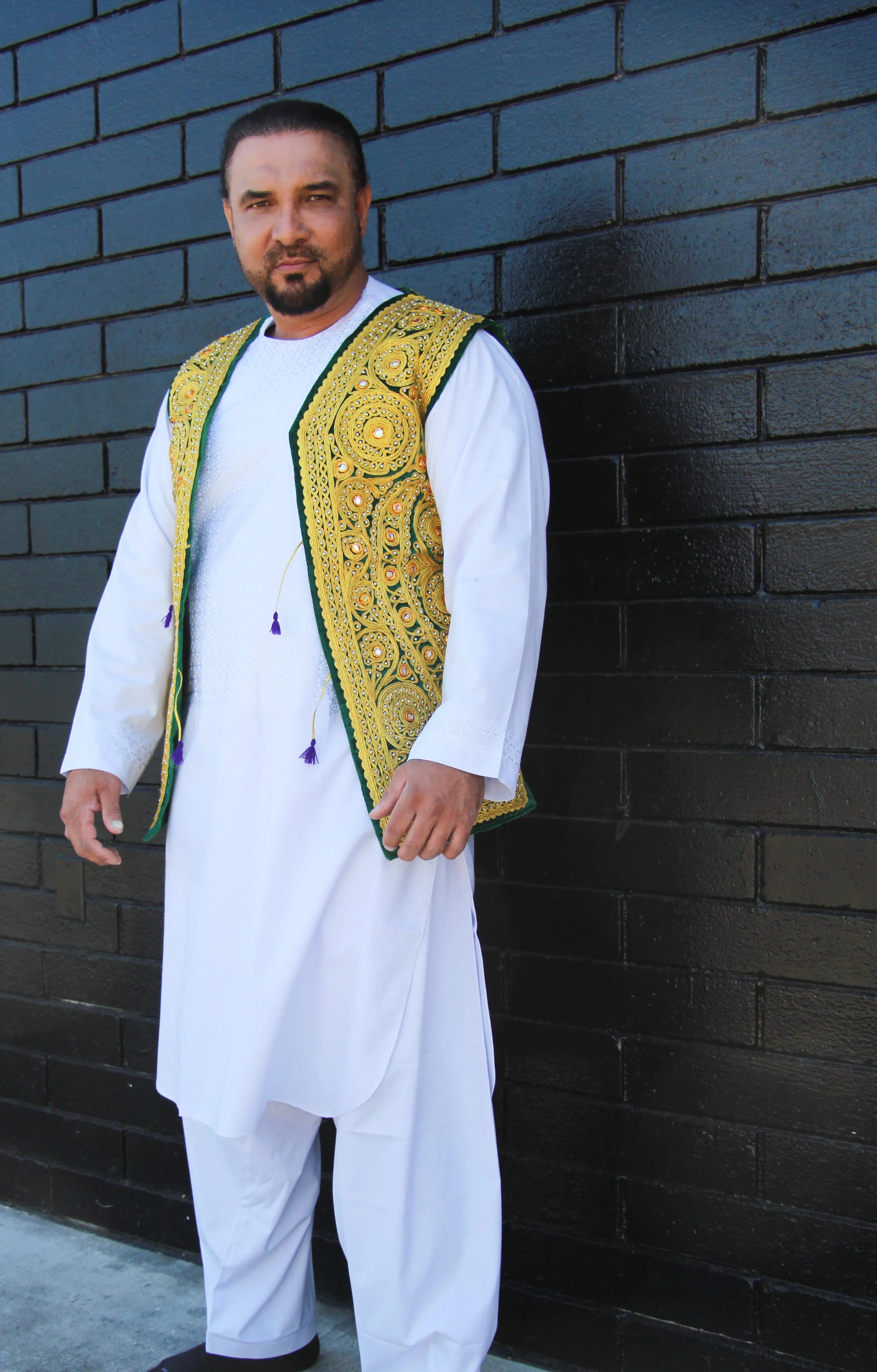 Afghan Vest for Men - Gold and and Green