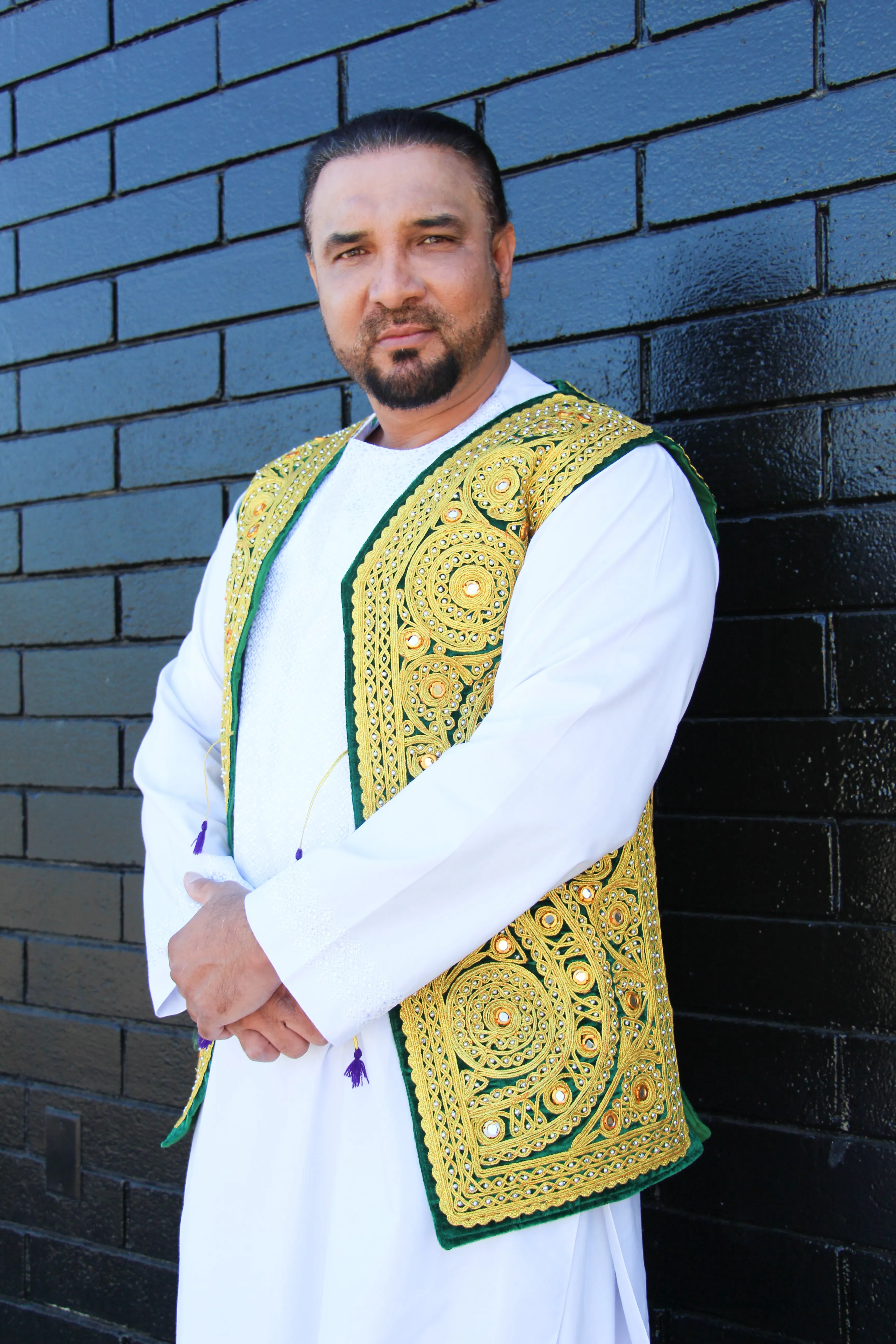 Afghan Vest for Men - Gold and and Green