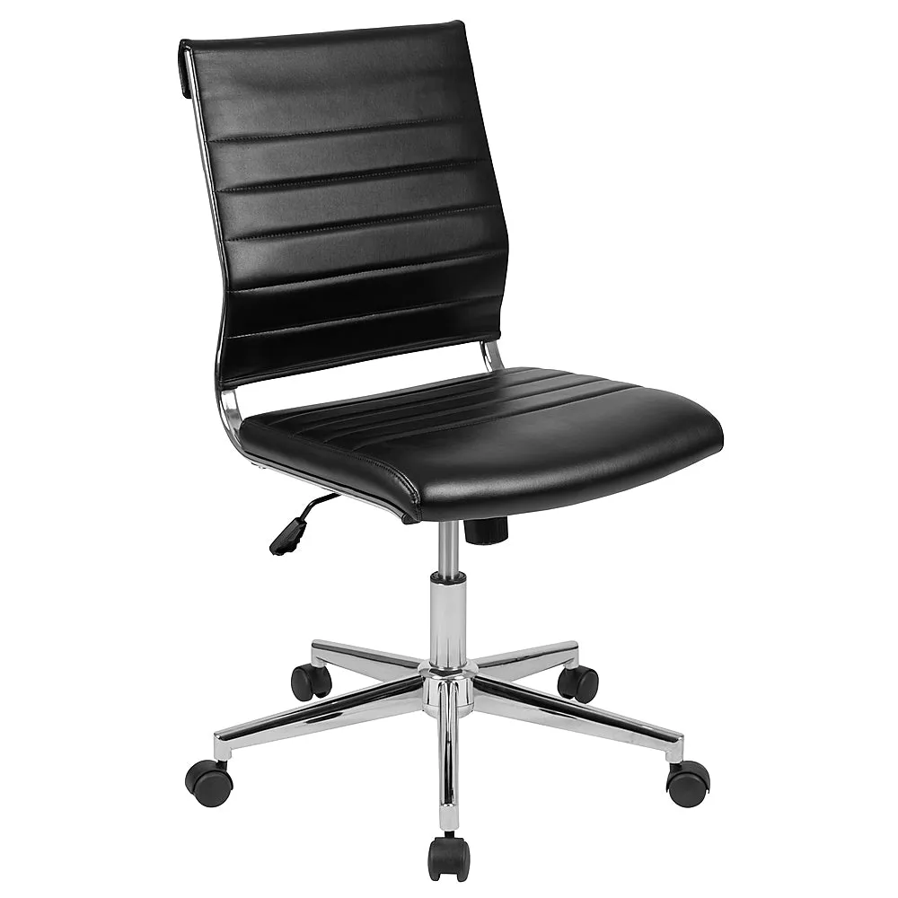 Alamont Home - Hansel Contemporary Leather/Faux Leather Ribbed Executive Swivel Mid-Back Office Chair - Black