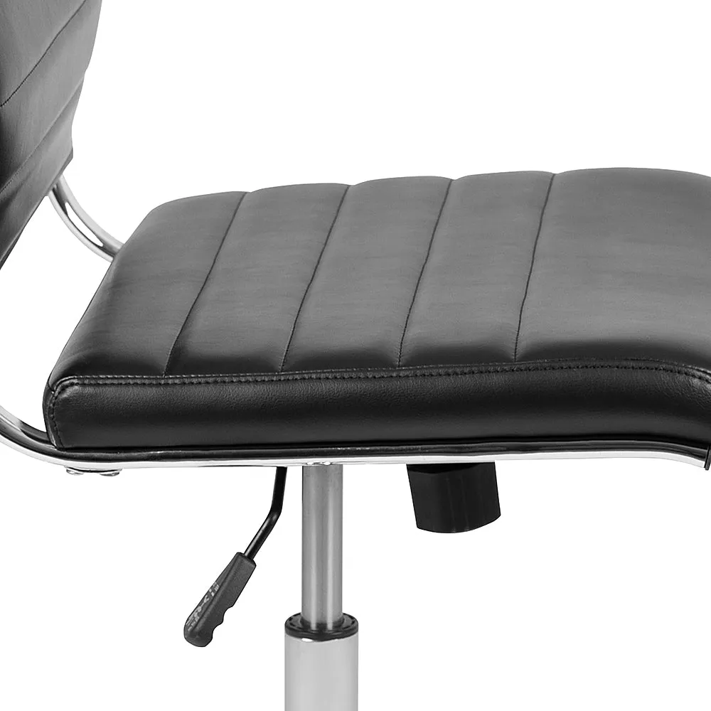 Alamont Home - Hansel Contemporary Leather/Faux Leather Ribbed Executive Swivel Mid-Back Office Chair - Black