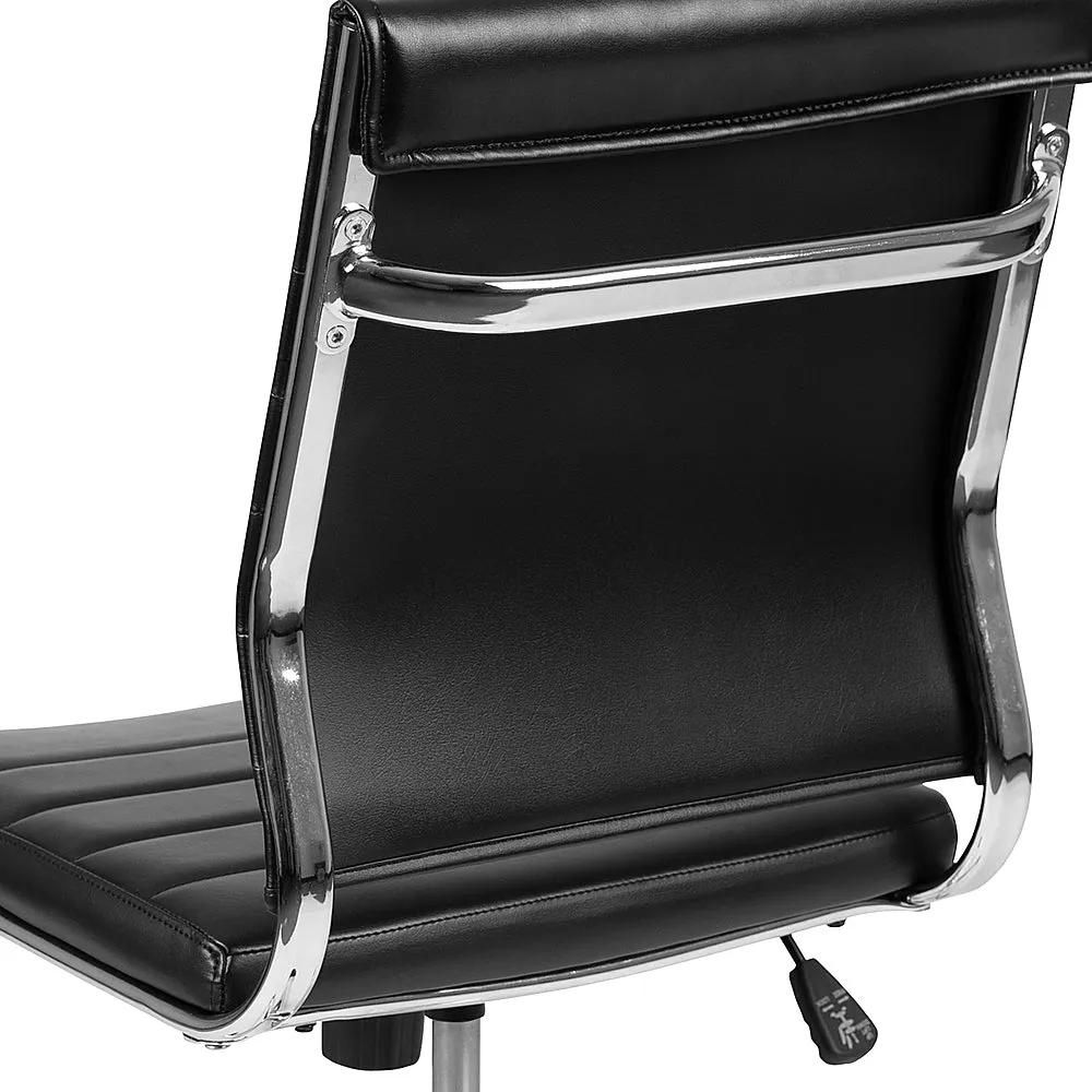 Alamont Home - Hansel Contemporary Leather/Faux Leather Ribbed Executive Swivel Mid-Back Office Chair - Black