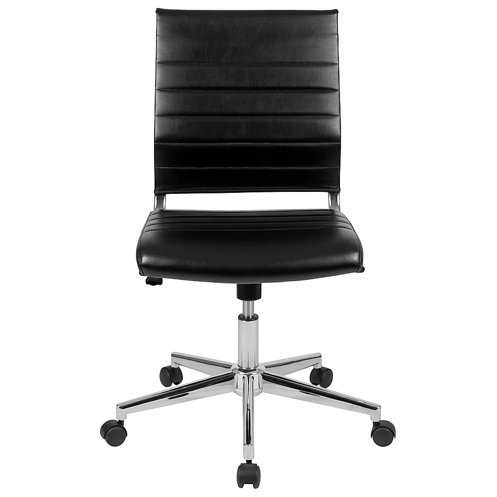 Alamont Home - Hansel Contemporary Leather/Faux Leather Ribbed Executive Swivel Mid-Back Office Chair - Black