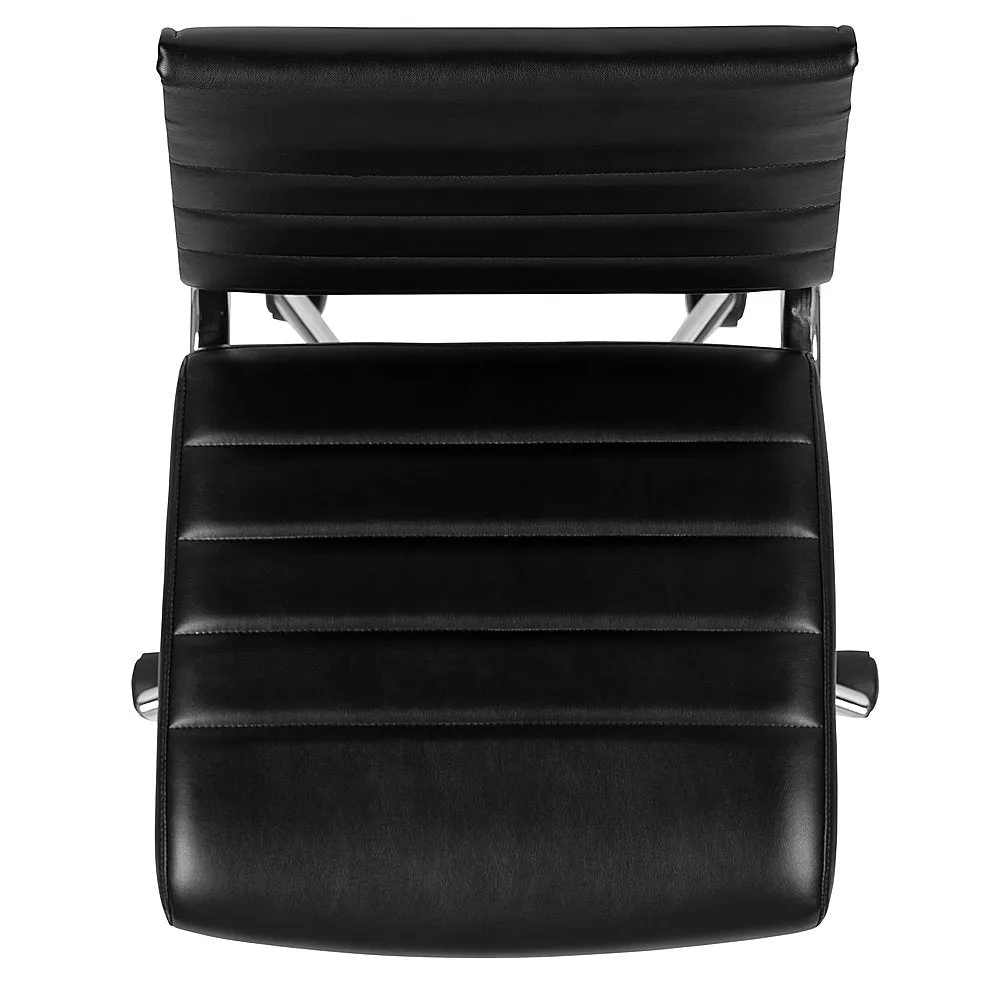 Alamont Home - Hansel Contemporary Leather/Faux Leather Ribbed Executive Swivel Mid-Back Office Chair - Black