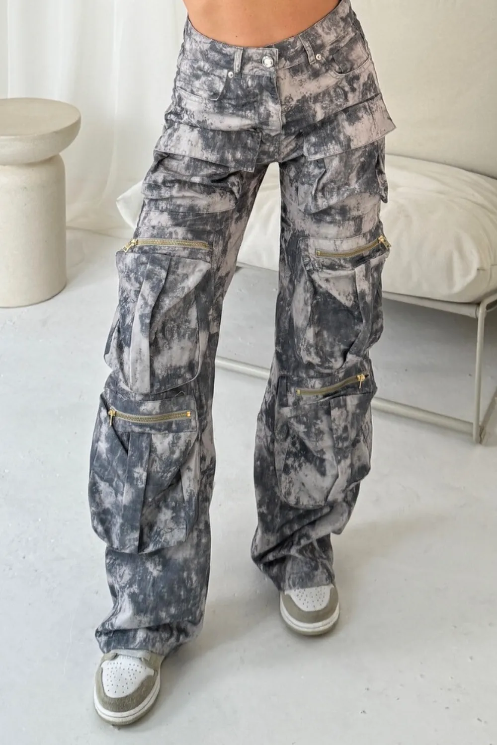 Alana light grey camo cargo trousers