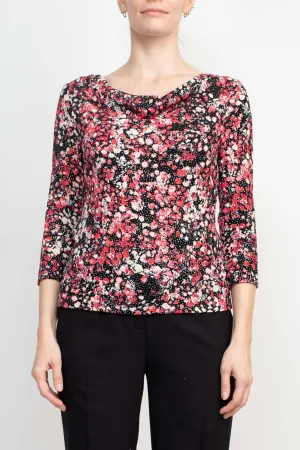 Alex Evenings Cowl Neck 3/4 Sleeve Multi Print Jersey Top