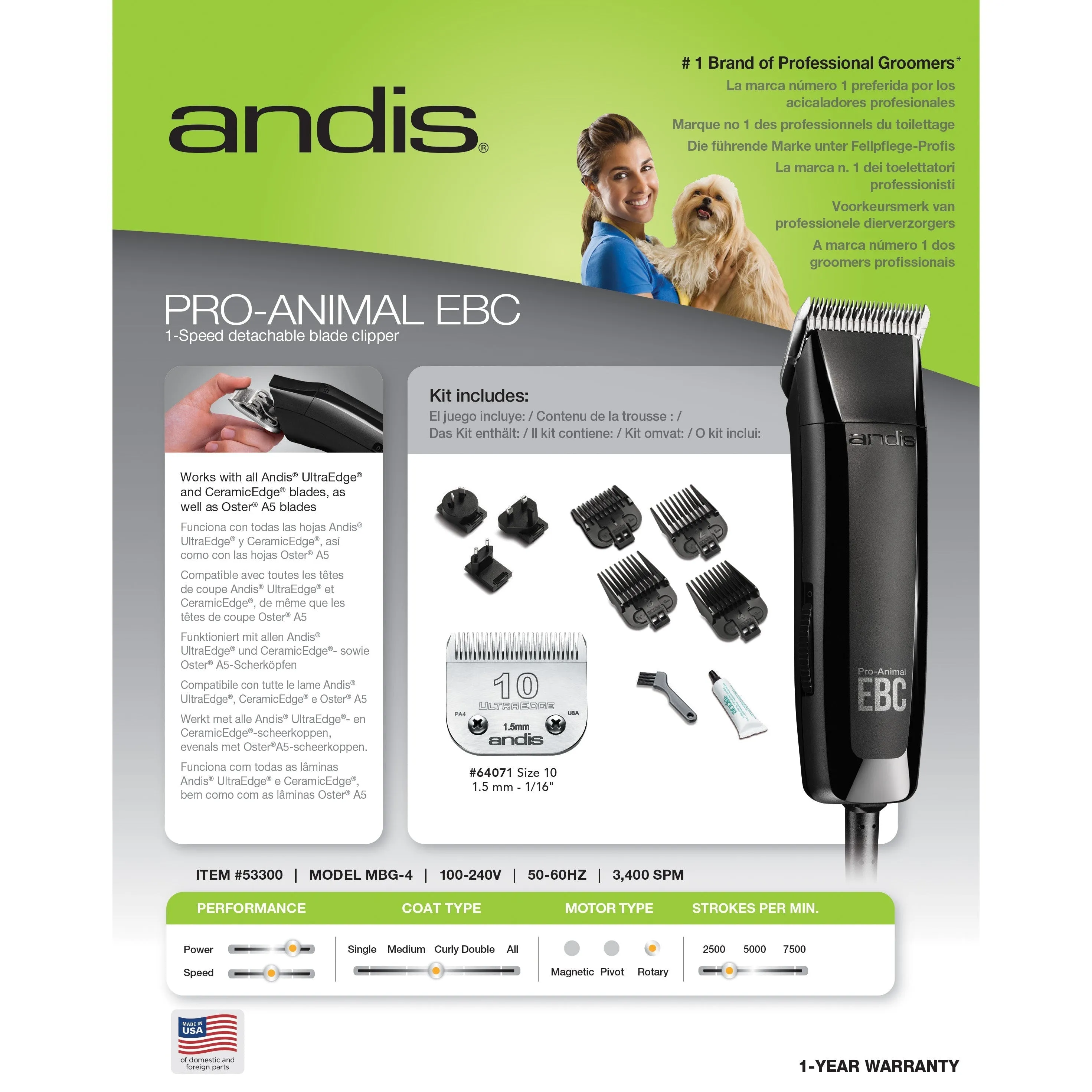 Andis Pro-Animal EBC Single Speed Detachable Blade Dog Clipper