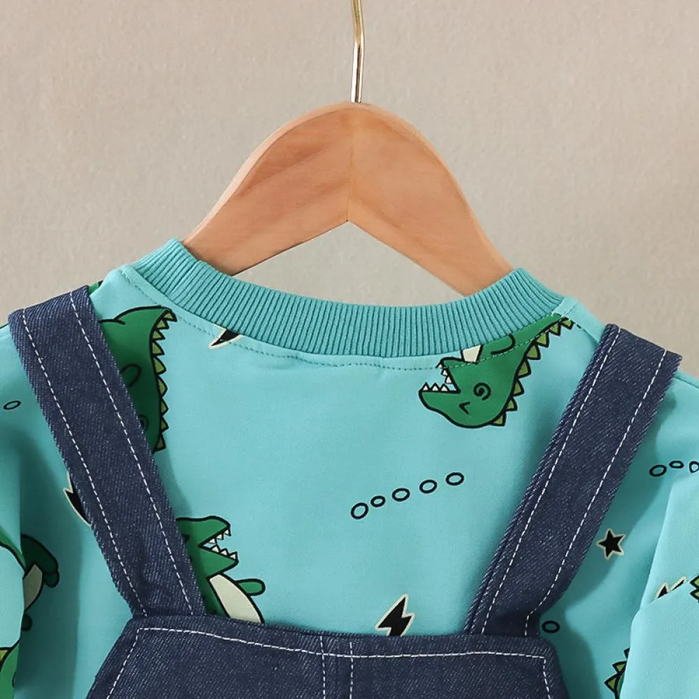 Autumn Overalls Western-style Baby Boys Cartoon Sweater Two-piece Set Wholesale Boys Clothes