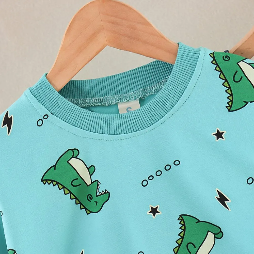 Autumn Overalls Western-style Baby Boys Cartoon Sweater Two-piece Set Wholesale Boys Clothes