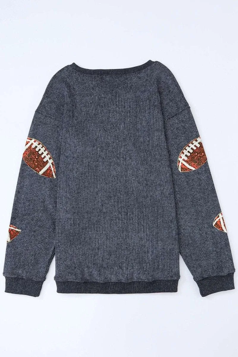 Baggy Gray Sequin Rugby Graphic Sweatshirt