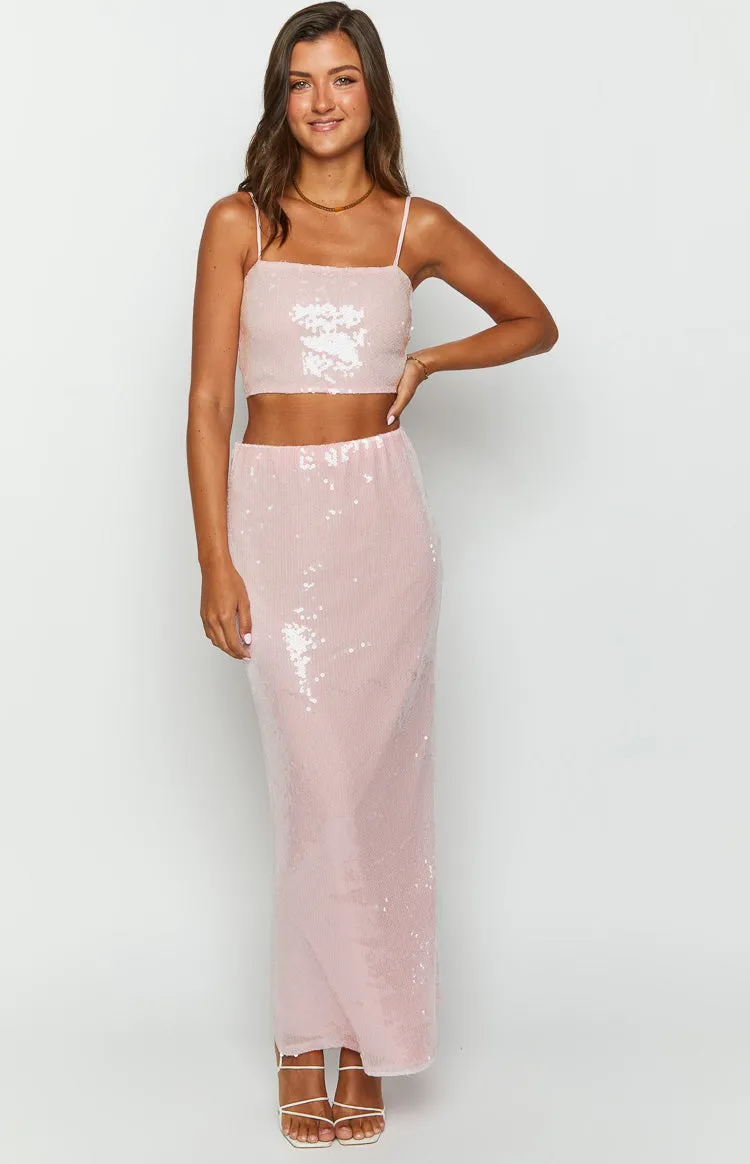 Bellah Pink Sequin Crop Top