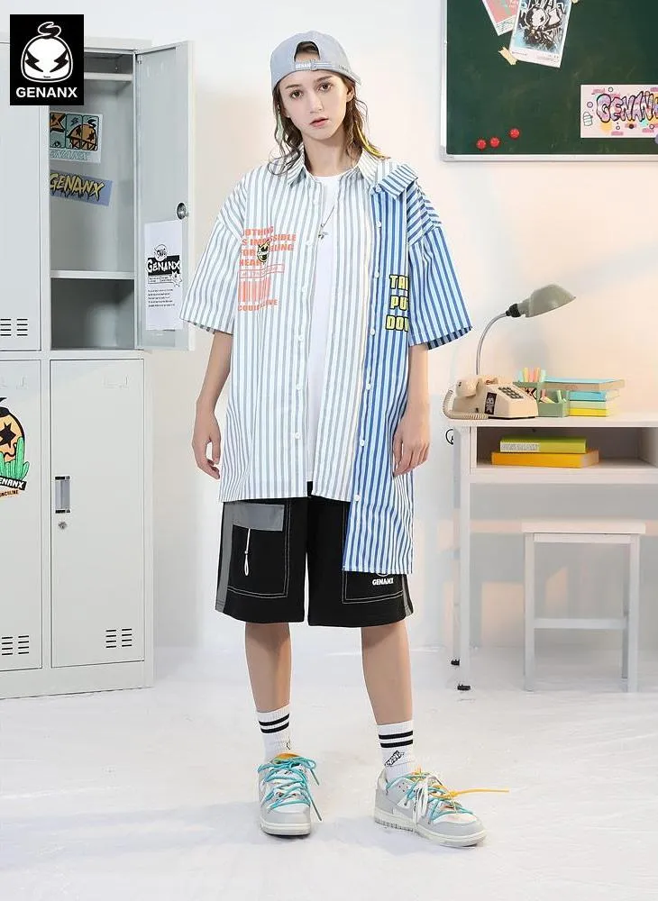 Black Color Block Reflective Stripes Pocket Shorts