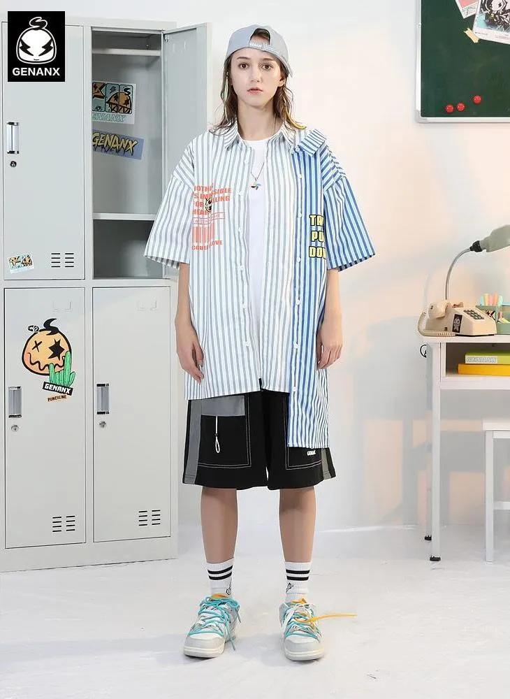 Black Color Block Reflective Stripes Pocket Shorts