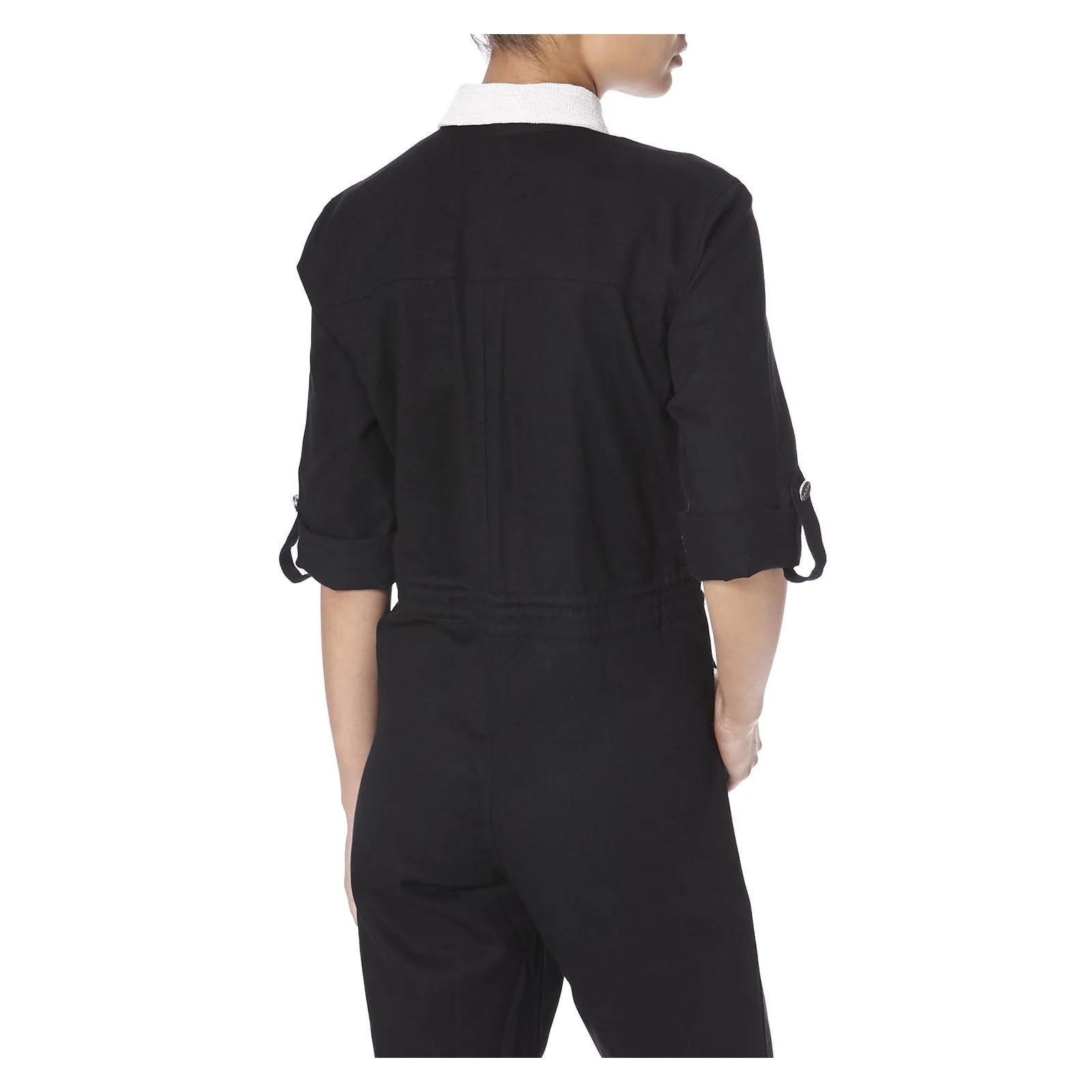 BLACK DENIM JUMPSUIT WITH WHITE BEADING