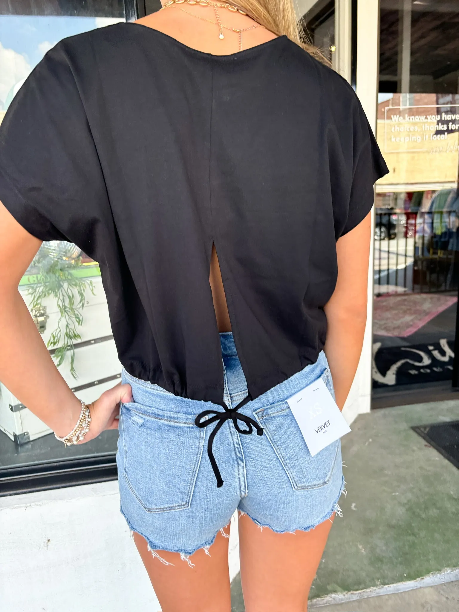 Black Drawstring Cropped Tee