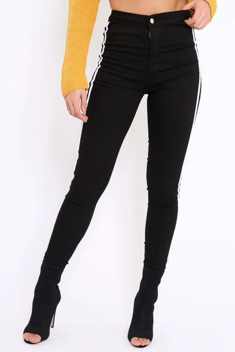 Black with White Stripe Skinny Jeans - Hadleigh