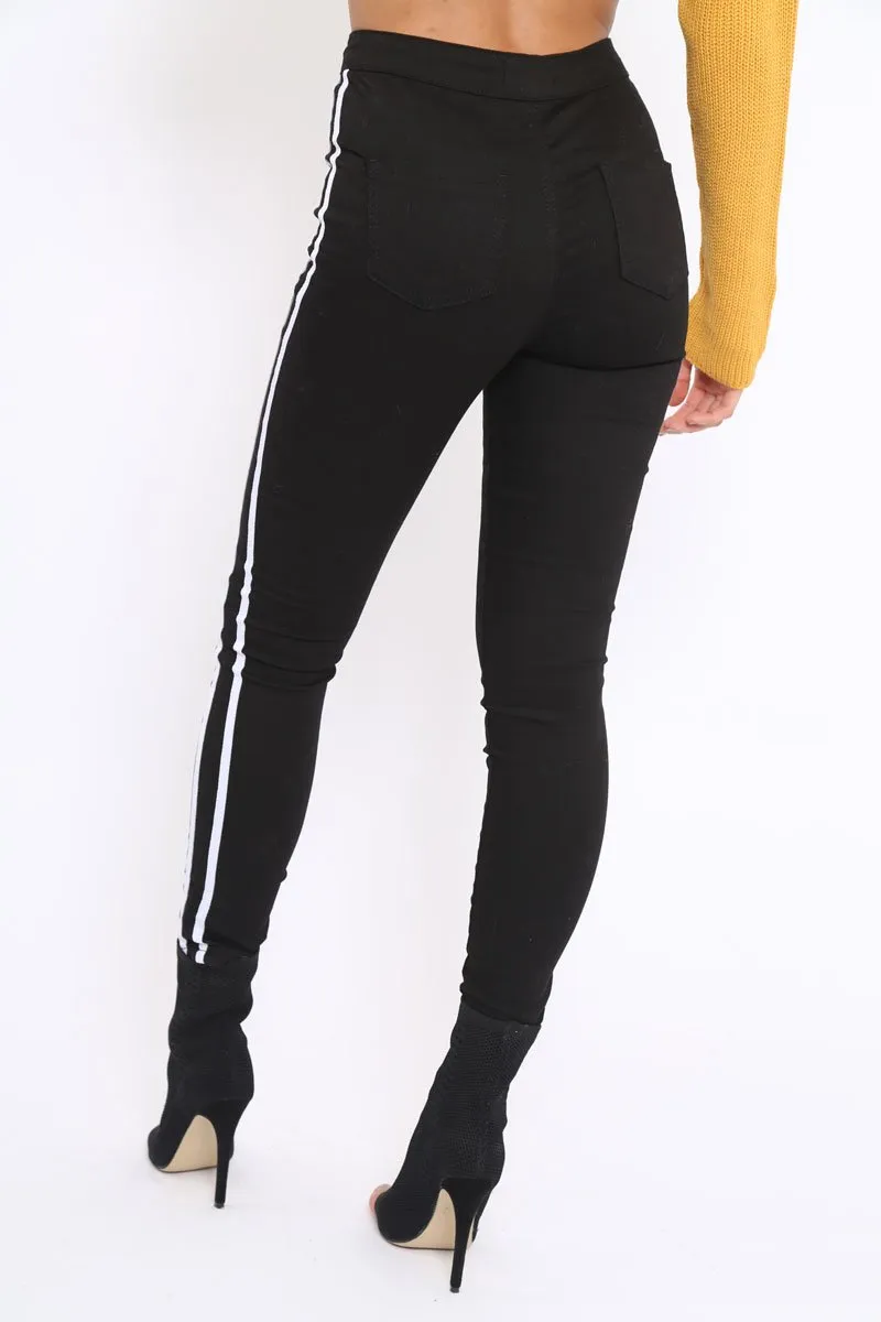 Black with White Stripe Skinny Jeans - Hadleigh