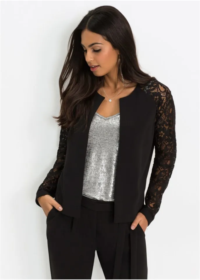 Bodyflirt lace sleeve jacket, black