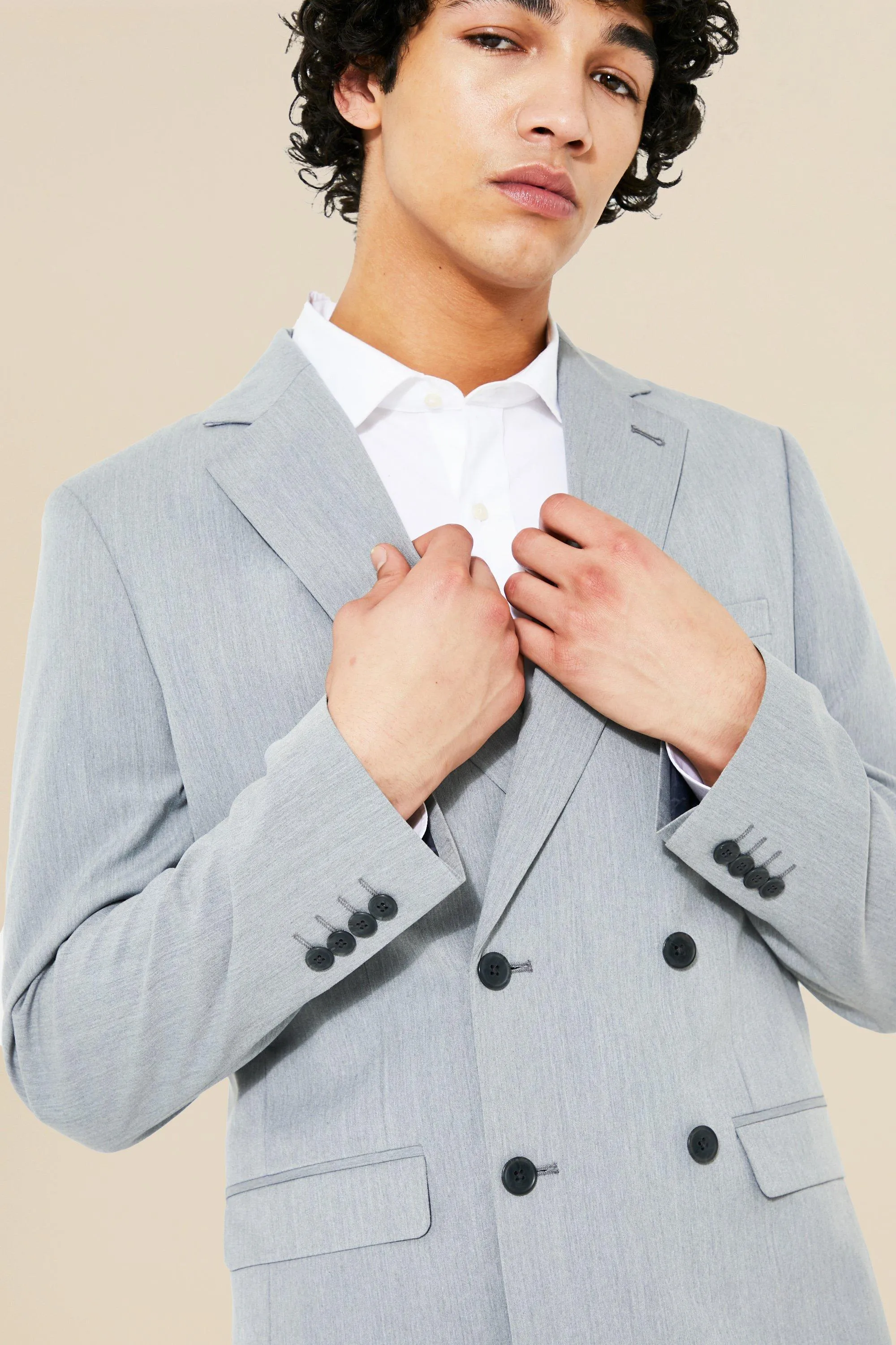 Boohoo Slim Double Breasted Suit Jacket, Gray