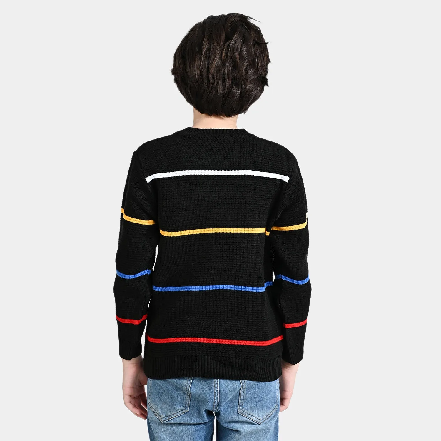 Boys Acrylic Sweater Multi Ottoman-BLACK