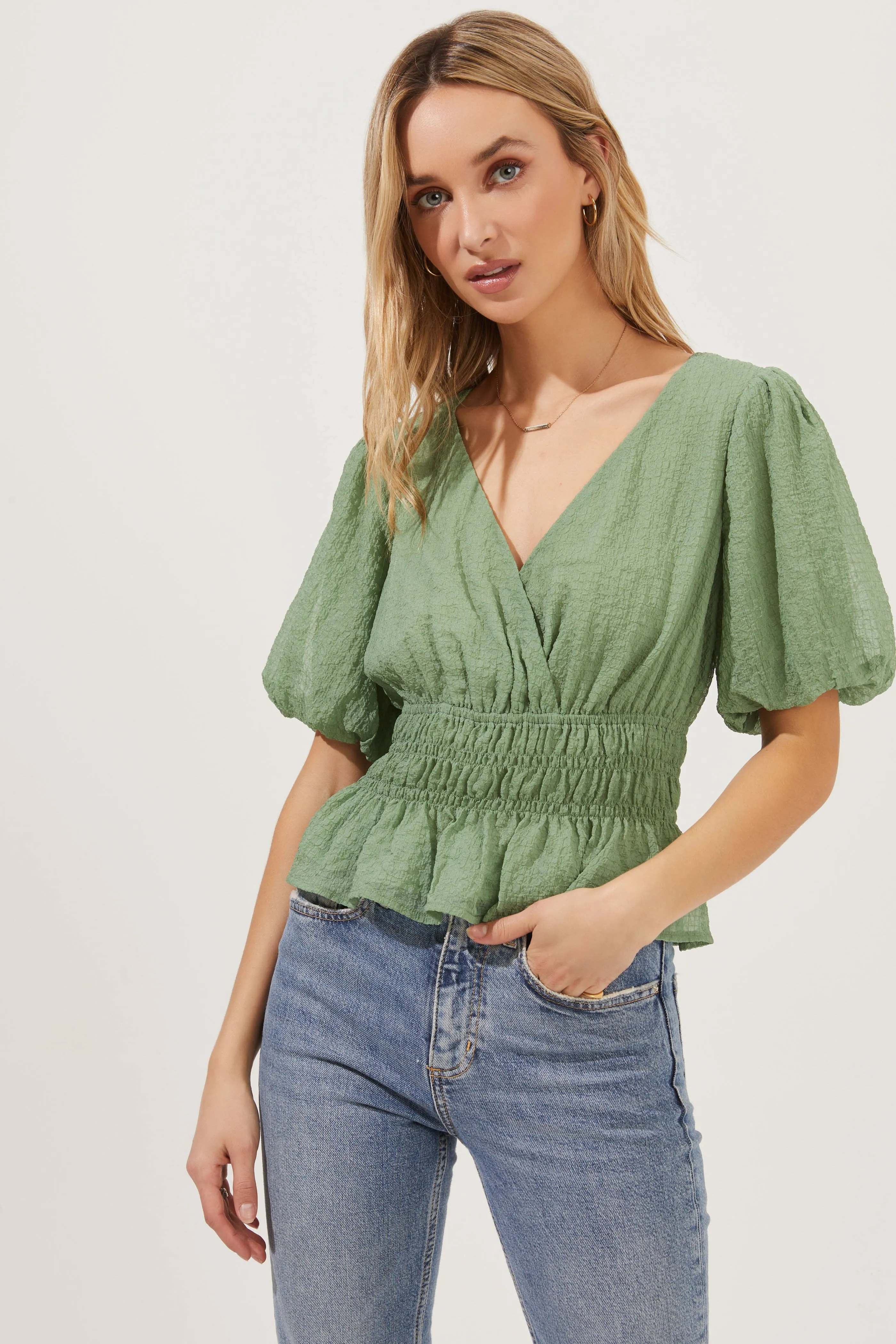 Bubble Sleeve Smocked Top