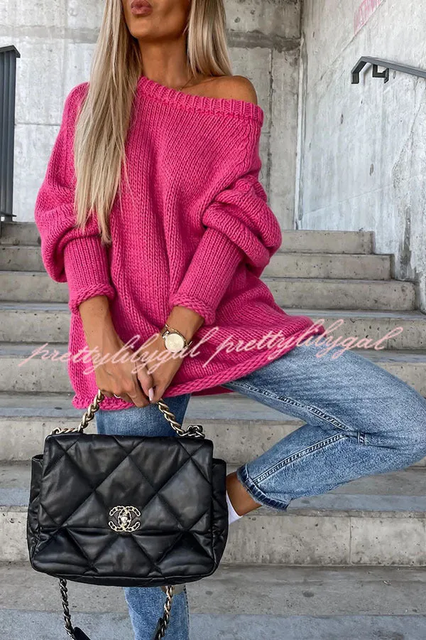 Casual Street Atmosphere Knit Wide Neck Loose Sweater