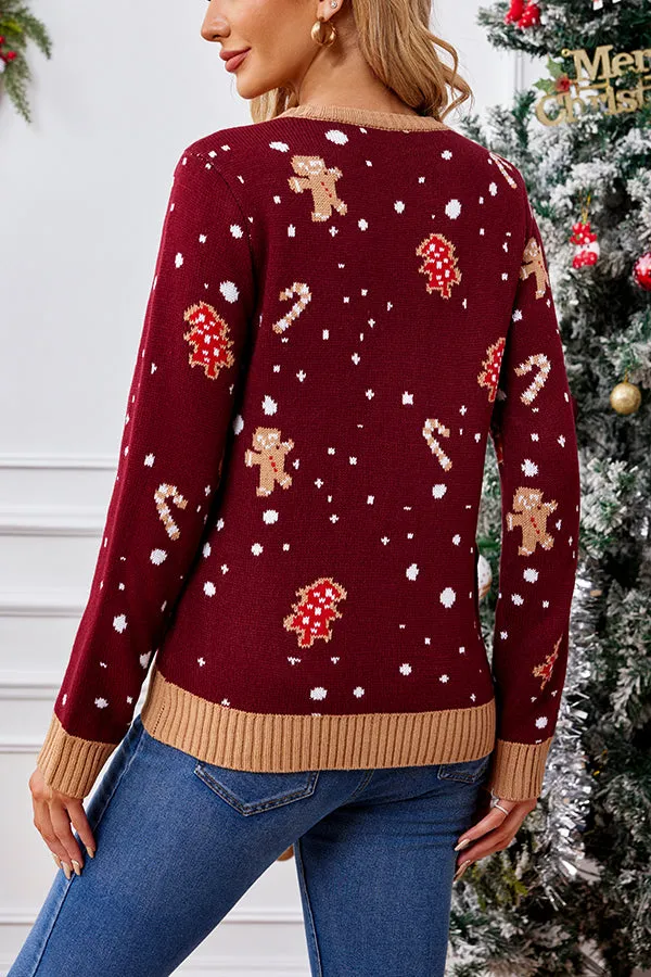 Christmas Gingerbread Man Casual Long Sleeve Sweater