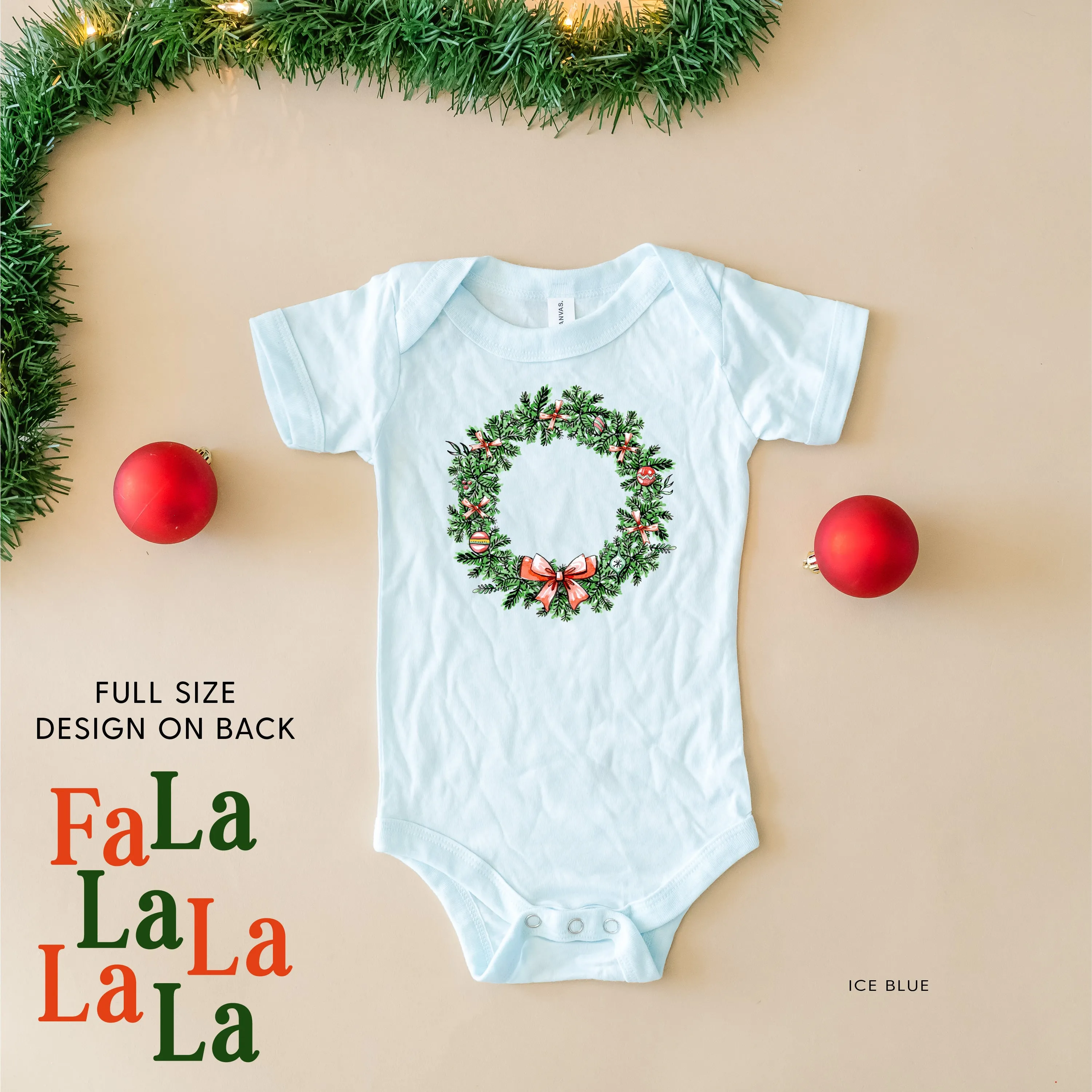 Christmas Wreath - Fa La La La La La (f&b) - Child Tee