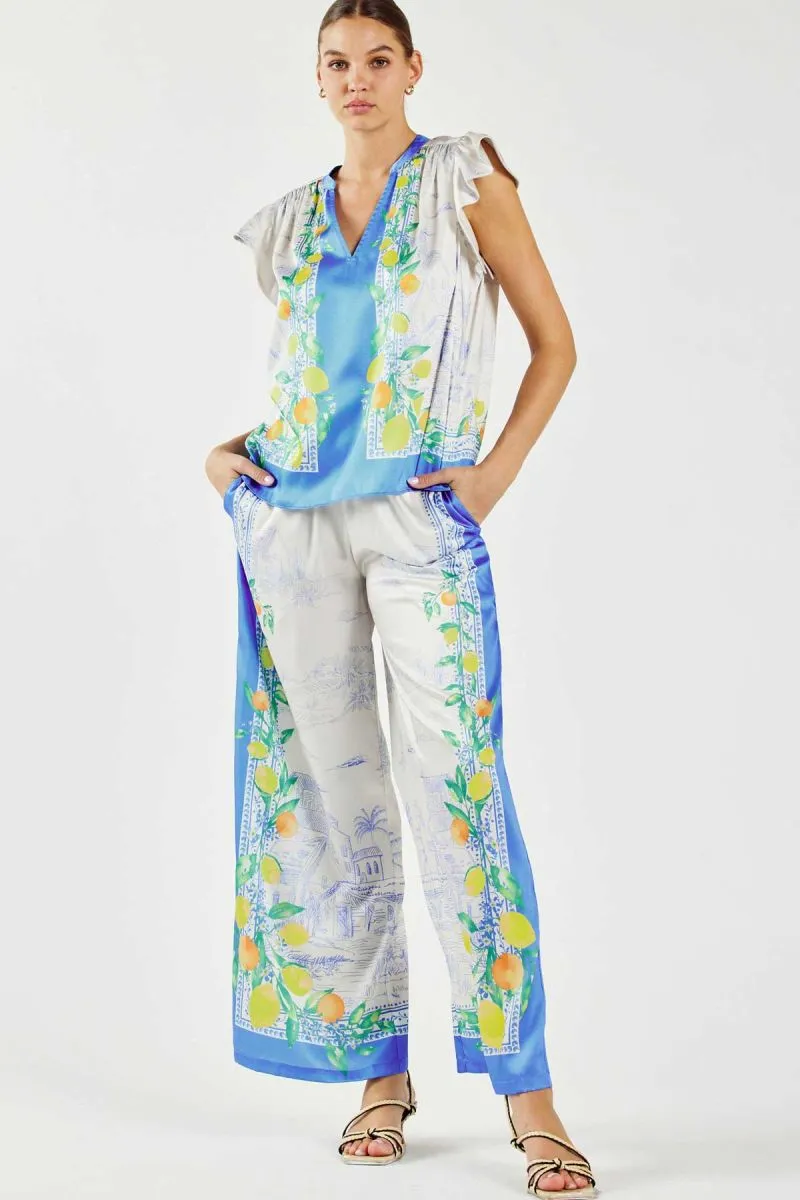 Citrus Garden Silk Top - Sky Blue