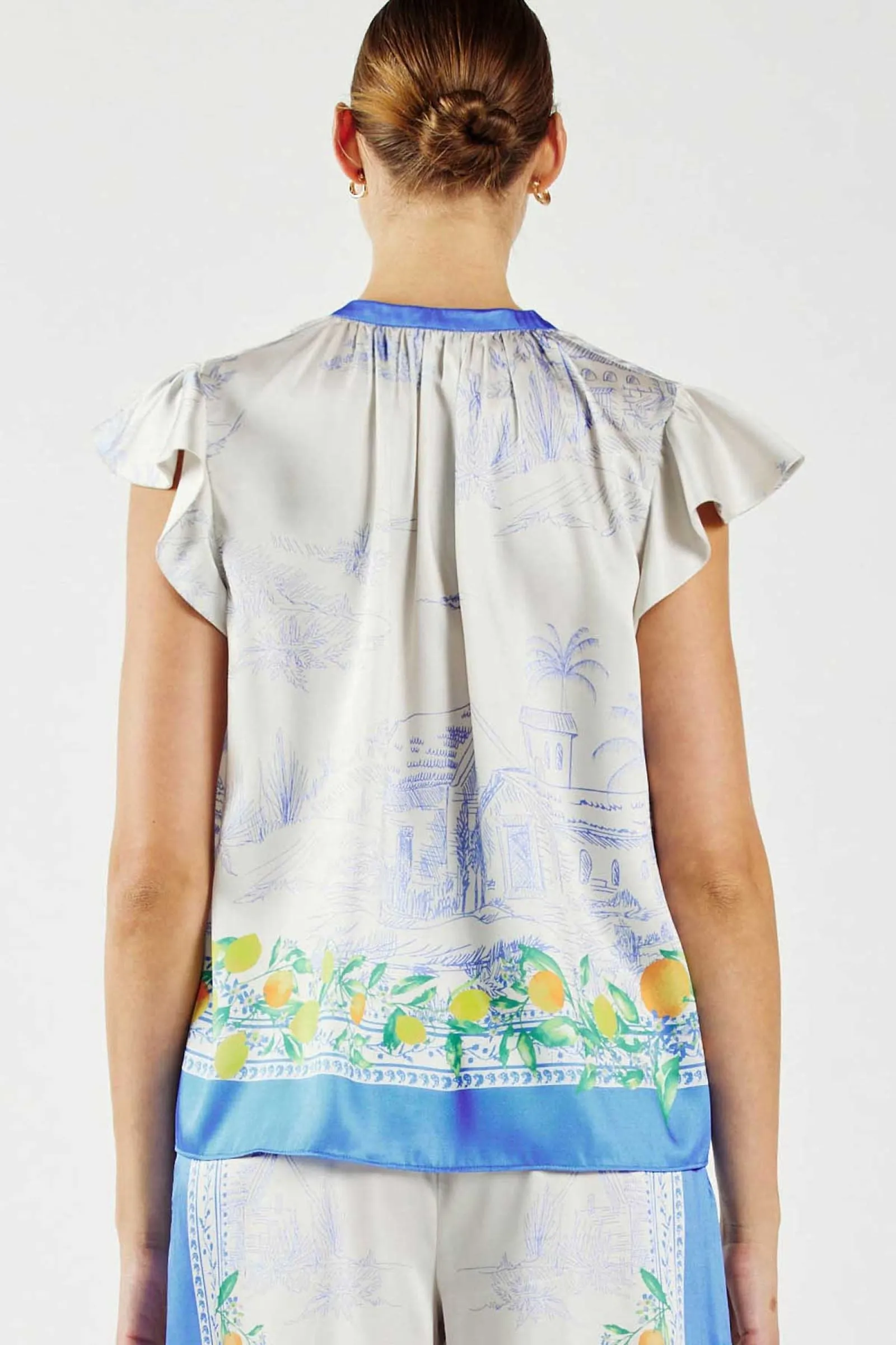 Citrus Garden Silk Top - Sky Blue