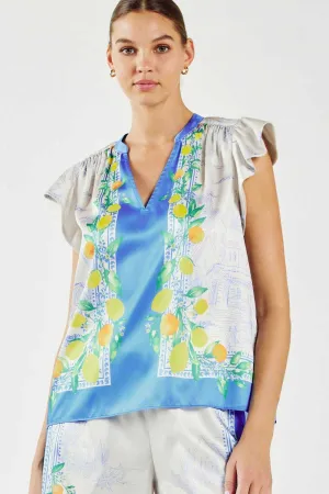 Citrus Garden Silk Top - Sky Blue