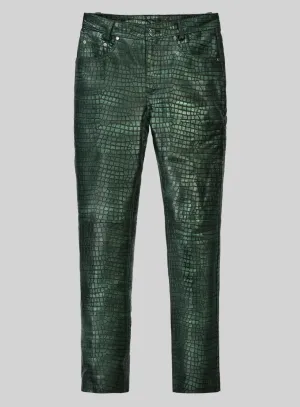 Croc Metallic Green Leather Pants