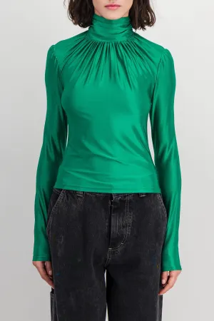 Draped emerald high-neck top