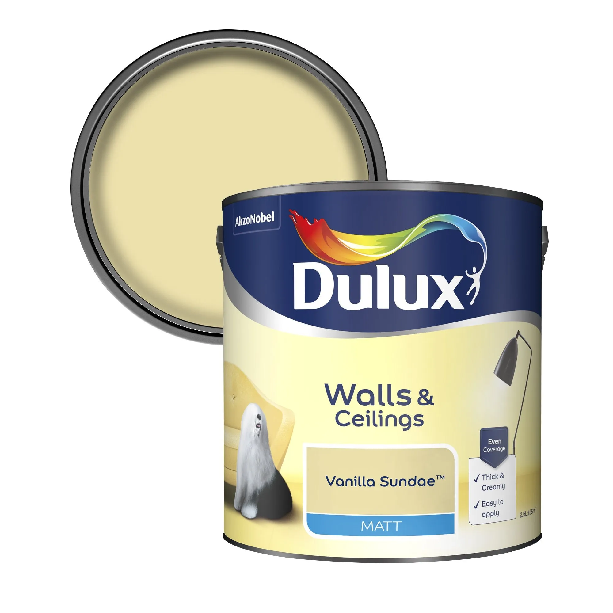 Dulux Matt Emulsion Paint For Walls And Ceilings - Vanilla Sundae 2.5L