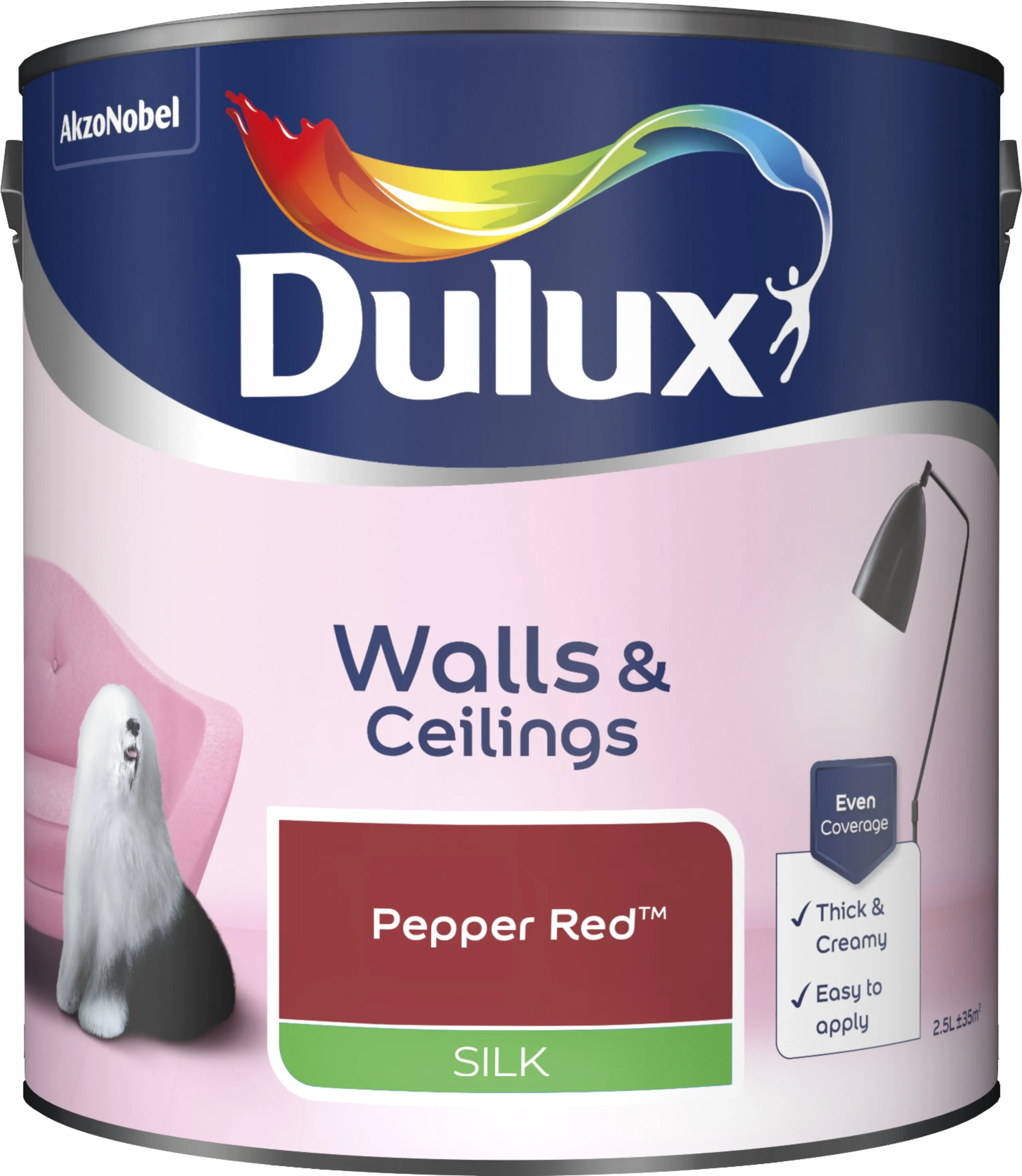 Dulux Silk Emulsion Paint For Walls And Ceilings - Pepper Red 2.5L