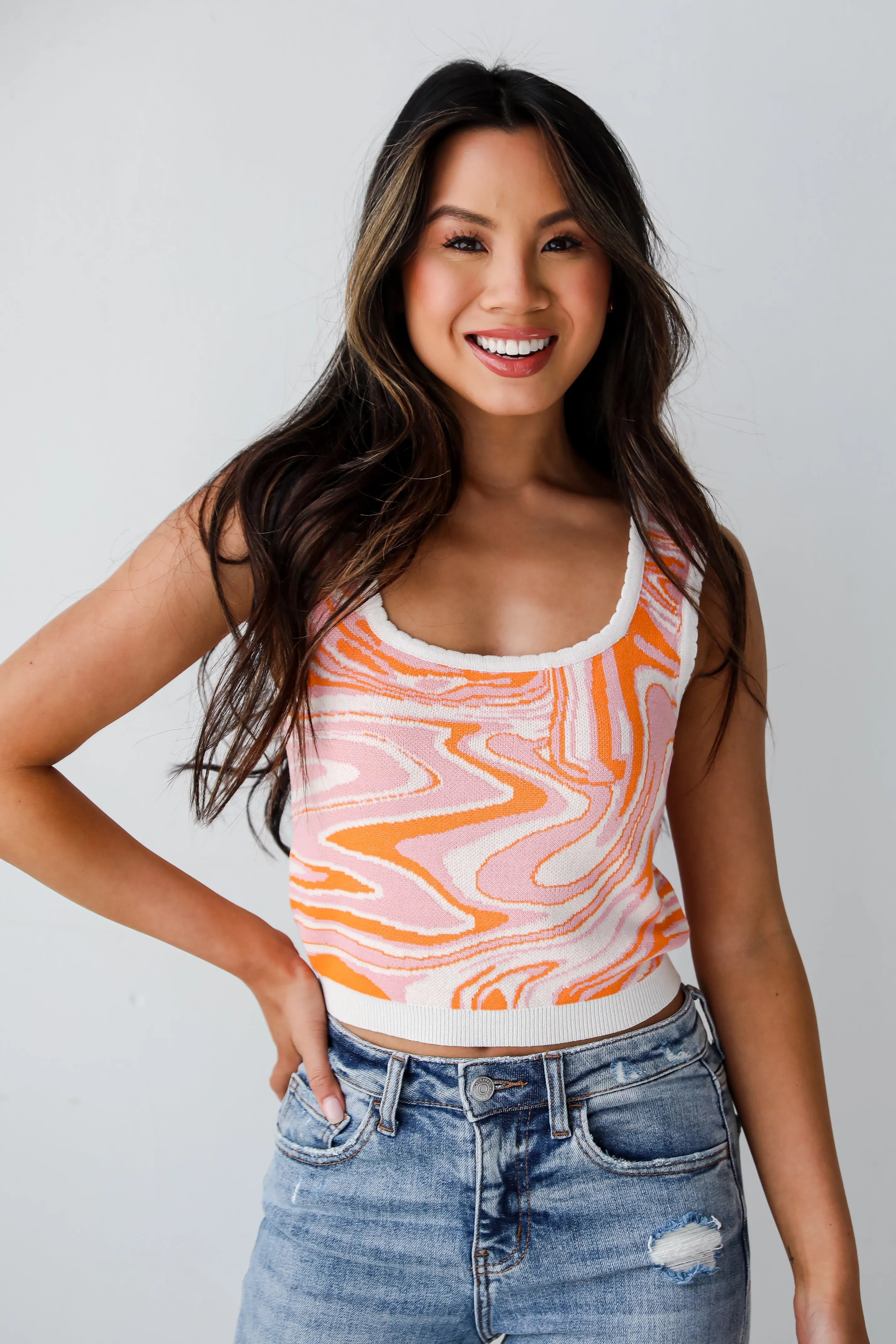 FINAL SALE - Stay Groovy Orange Knit Tank - DU DEAL