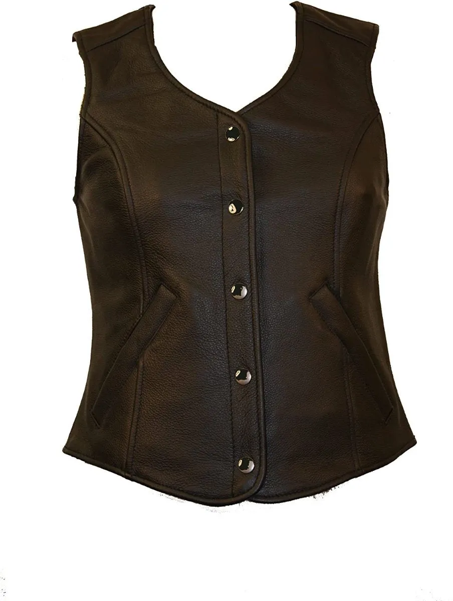 First Manufacturing FML565CCF Women’s Black Plain Side Conceal and Storage Pocket Leather Vest