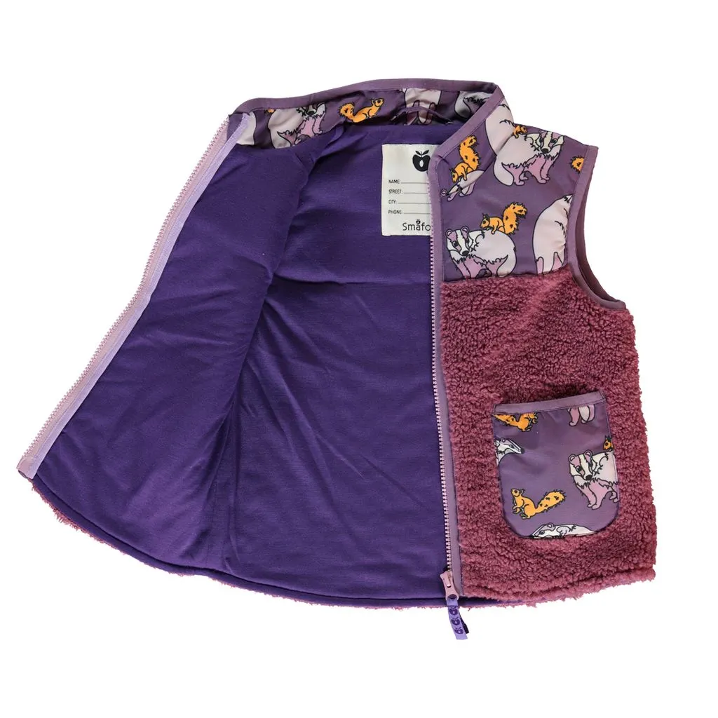 Fleece Badger and Squirrel Vest in Loganberry - 2 Left Size 2-3 & 4-5 years