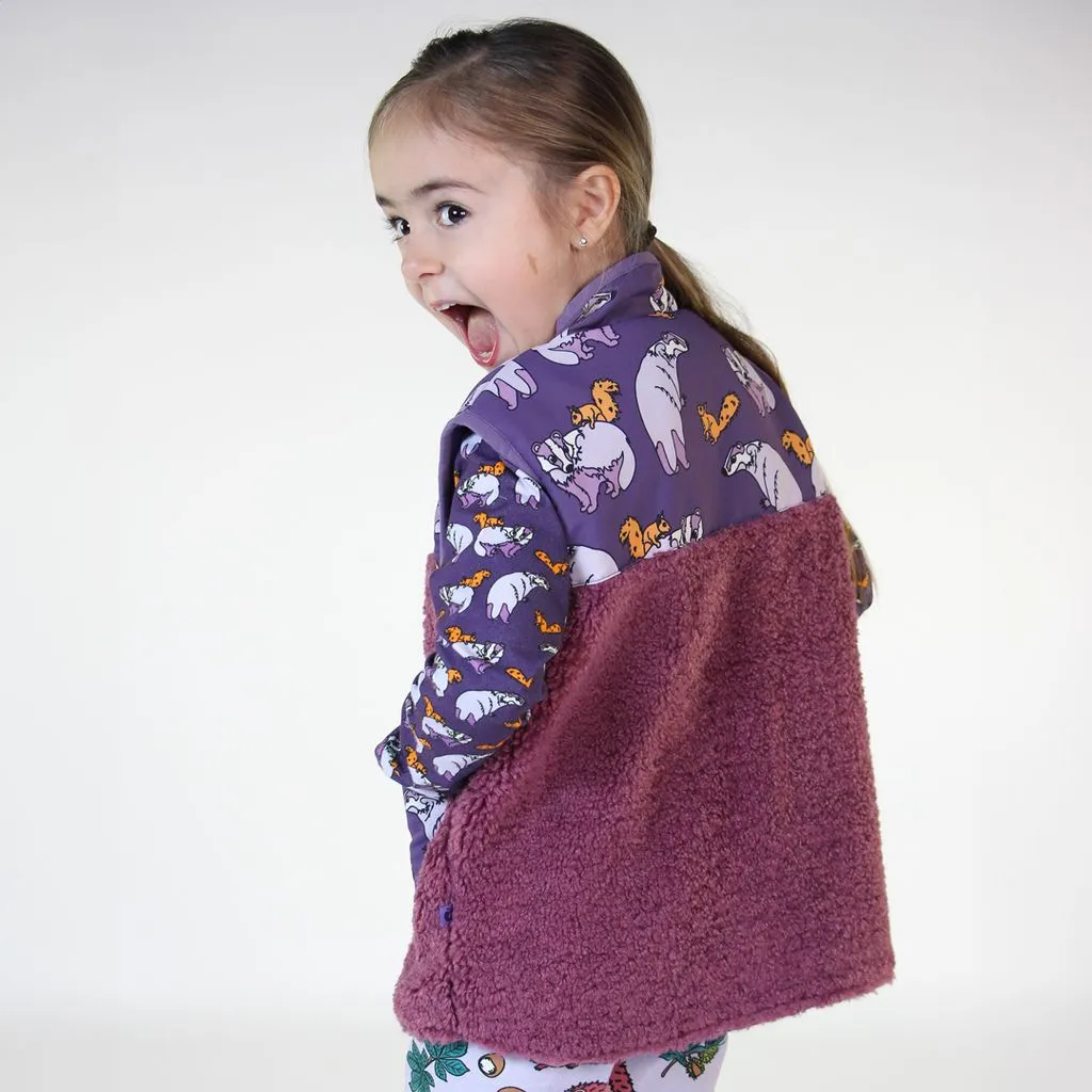 Fleece Badger and Squirrel Vest in Loganberry - 2 Left Size 2-3 & 4-5 years