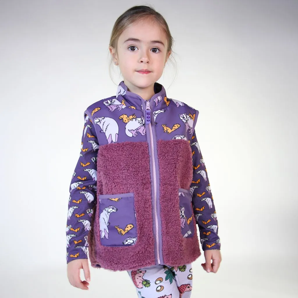 Fleece Badger and Squirrel Vest in Loganberry - 2 Left Size 2-3 & 4-5 years