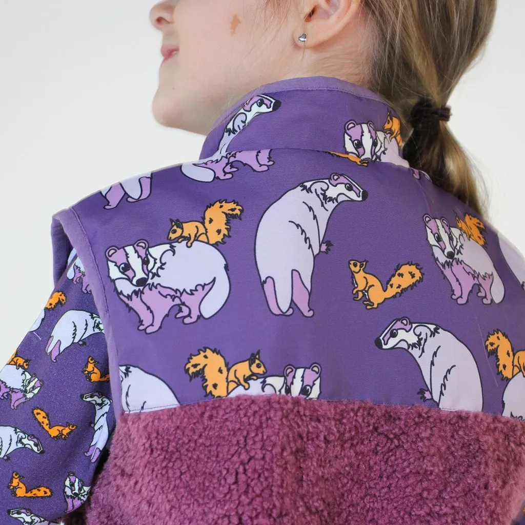 Fleece Badger and Squirrel Vest in Loganberry - 2 Left Size 2-3 & 4-5 years