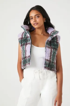 Forever 21 Tweed Check Funnel Collar Vest, Purple