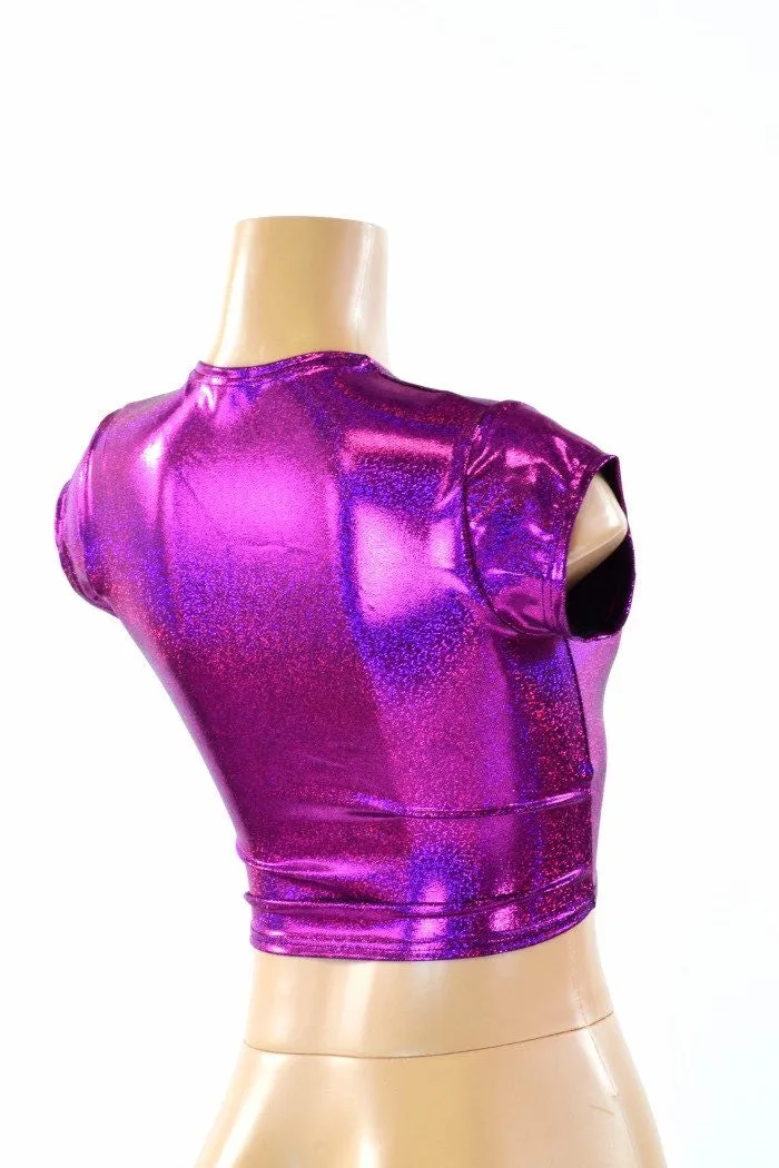 Fuchsia Sparkly Jewel Cap Sleeve Crop Top