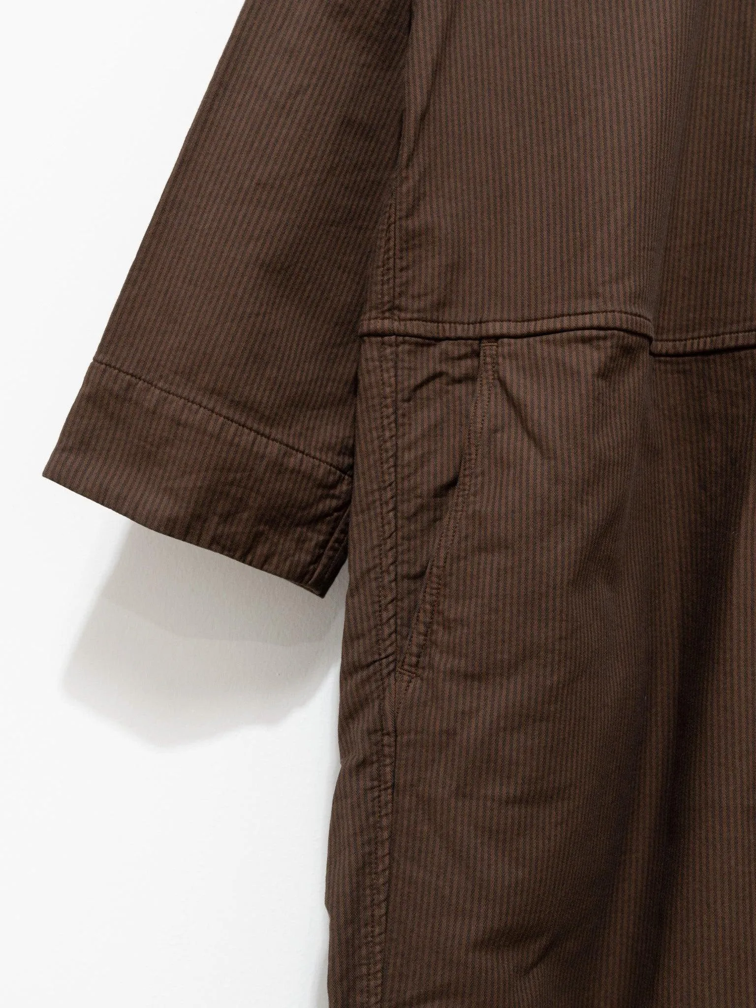 Garment Dyed Stripe Stretch Baggy Jumpsuit - Brown