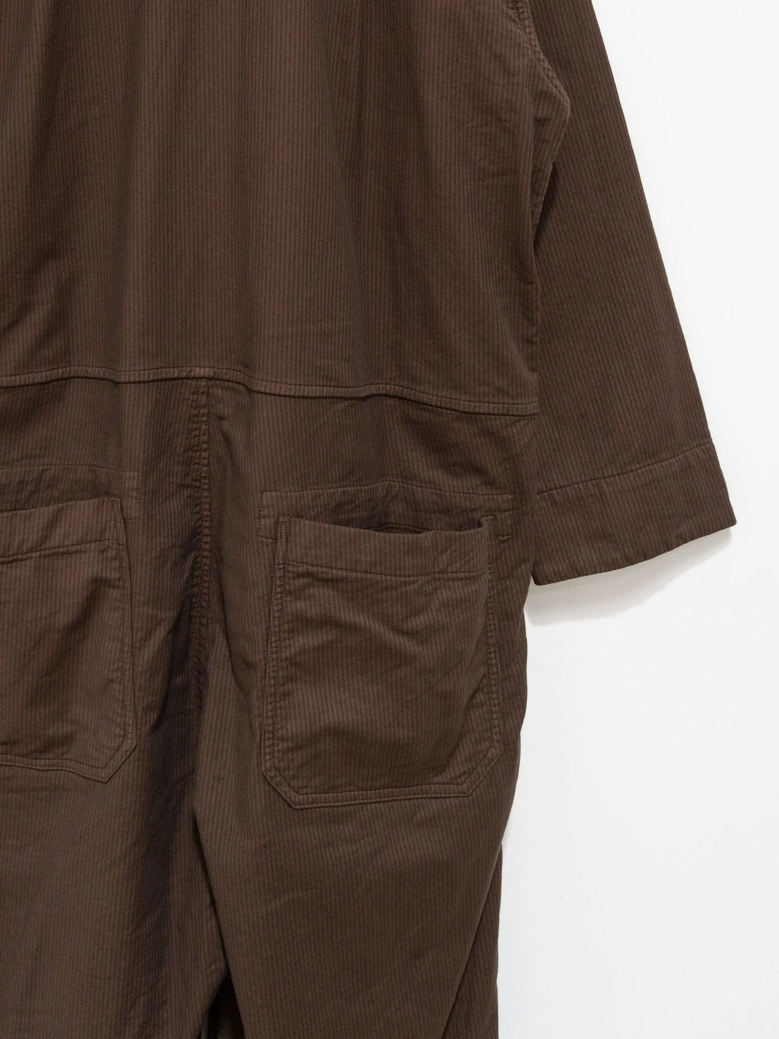 Garment Dyed Stripe Stretch Baggy Jumpsuit - Brown